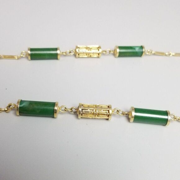Vintage Sarah Coventry Green and Gold Tone Chain Necklace, 32 Inches Long - Picture 8 of 8
